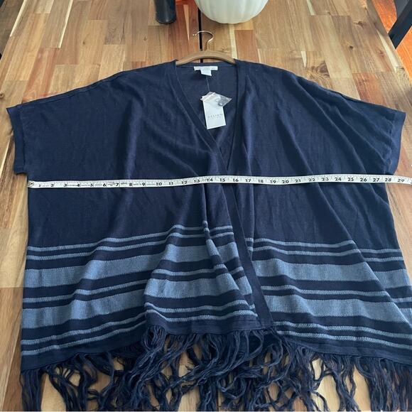 Navy Wrap Sweater Open Cardigan with Fringe Hem NWT - Picture 5 of 6